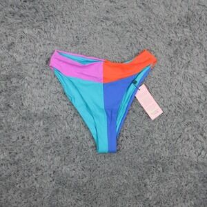 ONEONE Bikini Bottom Womens XS Blue Multicolor Colorblock High Waisted Swim NWT